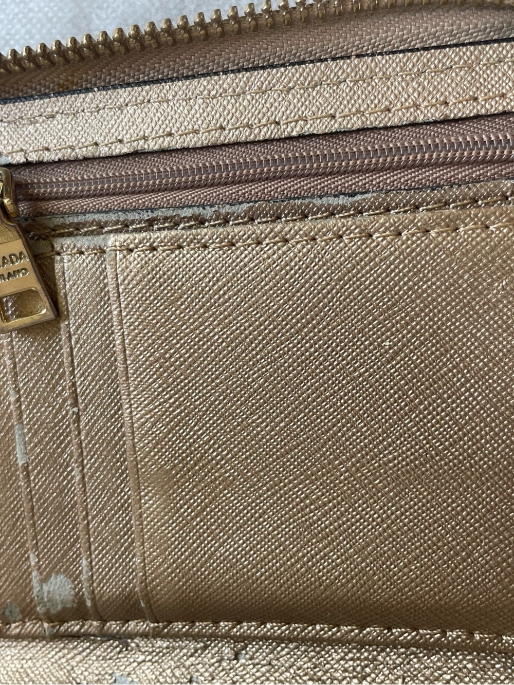 Prada FAIR Sold As Is Small Saffiano Leather Metallic Zip-Around Wallet - Picture 12 of 15